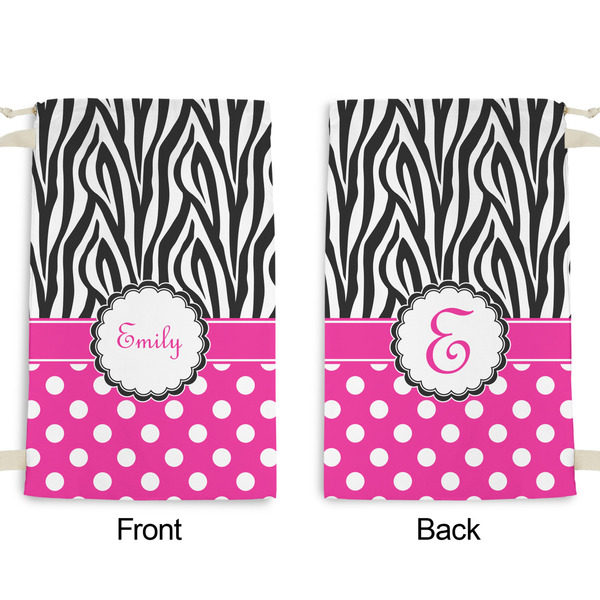 Zebra Print & Polka Dots Small Laundry Bag - Front & Back View