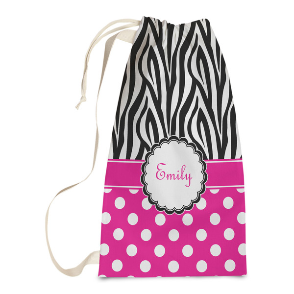 Custom Zebra Print & Polka Dots Laundry Bags - Small (Personalized)