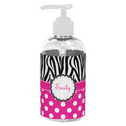 Zebra Print & Polka Dots Plastic Soap / Lotion Dispenser (8 oz - Small - White) (Personalized)