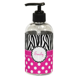 Zebra Print & Polka Dots Plastic Soap / Lotion Dispenser (8 oz - Small - Black) (Personalized)