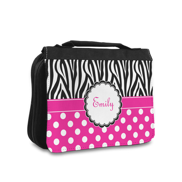 Custom Zebra Print & Polka Dots Toiletry Bag - Small (Personalized)