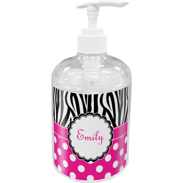 Custom Zebra Print & Polka Dots Acrylic Soap & Lotion Bottle (Personalized)