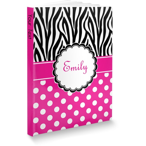 Custom Zebra Print & Polka Dots Softbound Notebook - 7.25" x 10" (Personalized)