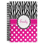 Zebra Print & Polka Dots Spiral Notebook - 7x10 w/ Name or Text