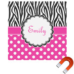 Zebra Print & Polka Dots Square Car Magnet - 6" (Personalized)