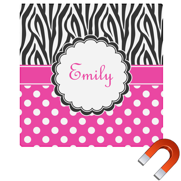 Custom Zebra Print & Polka Dots Square Car Magnet - 6" (Personalized)