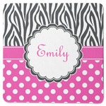 Zebra Print & Polka Dots Square Rubber Backed Coaster (Personalized)