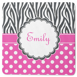 Zebra Print & Polka Dots Square Rubber Backed Coaster (Personalized)