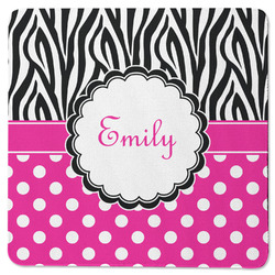 Zebra Print & Polka Dots Square Rubber Backed Coaster (Personalized)