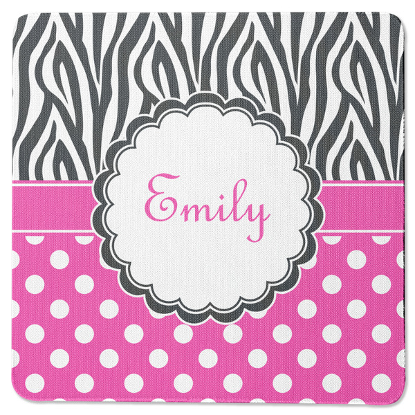 Custom Zebra Print & Polka Dots Square Rubber Backed Coaster (Personalized)