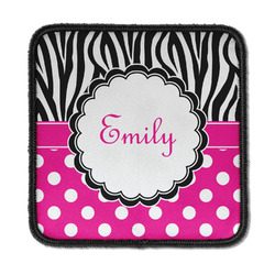 Zebra Print & Polka Dots Iron On Square Patch w/ Name or Text