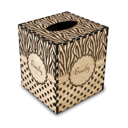Zebra Print & Polka Dots Wood Tissue Box Cover - Square (Personalized)