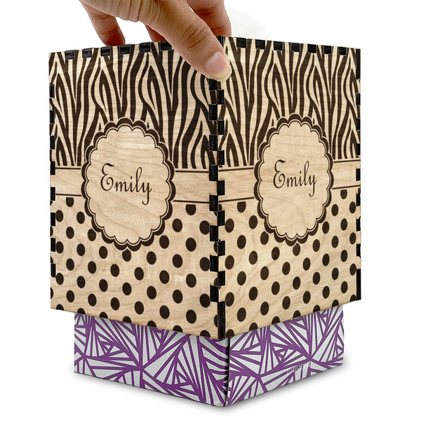 Zebra Print & Polka Dots Square Tissue Box Covers - Wood - with box