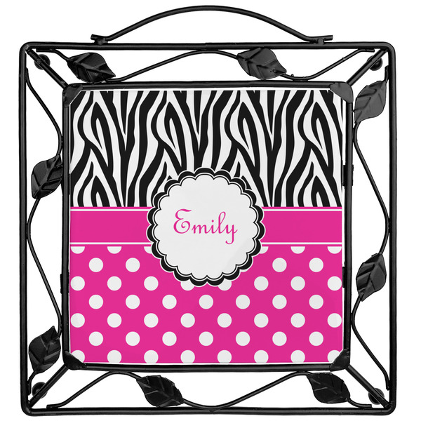 Custom Zebra Print & Polka Dots Square Trivet (Personalized)