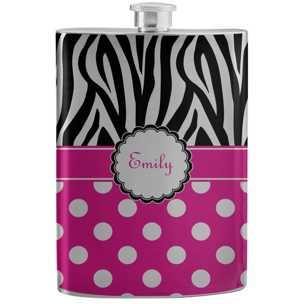 Custom Zebra Print & Polka Dots Stainless Steel Flask (Personalized)