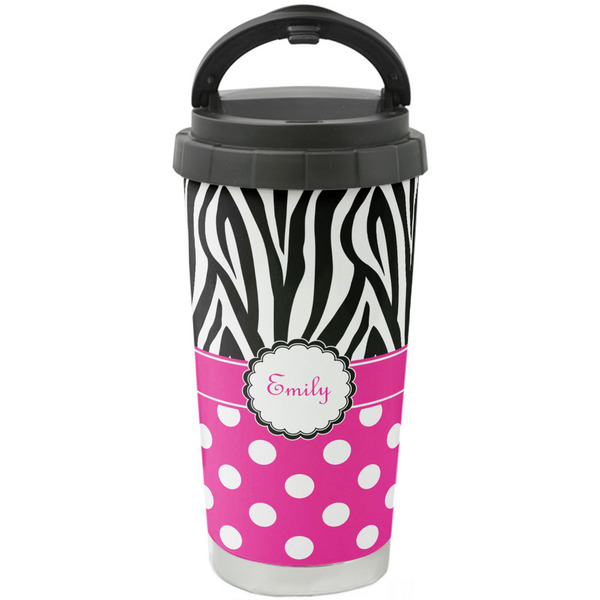 Custom Zebra Print & Polka Dots Stainless Steel Coffee Tumbler (Personalized)
