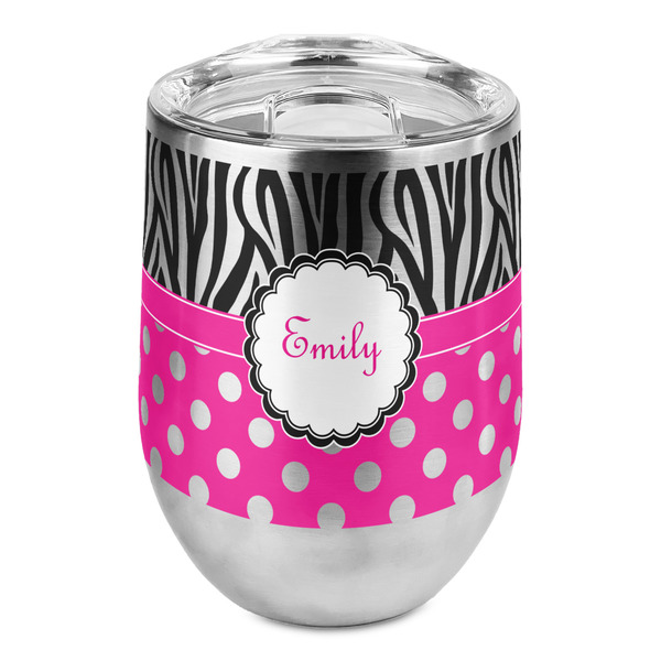 Custom Zebra Print & Polka Dots Stemless Wine Tumbler - Full Print (Personalized)