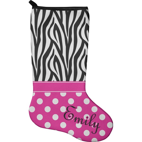 Custom Zebra Print & Polka Dots Holiday Stocking - Single-Sided - Neoprene (Personalized)