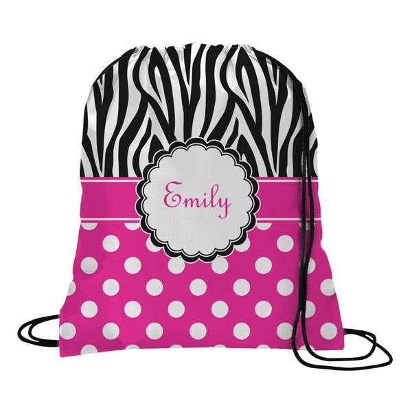 Custom Zebra Print & Polka Dots Drawstring Backpack - Large (Personalized)