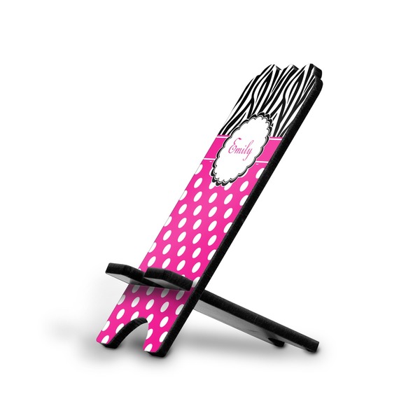 Custom Zebra Print & Polka Dots Stylized Cell Phone Stand - Small w/ Name or Text