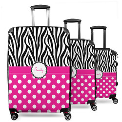 Zebra Print & Polka Dots 3 Piece Luggage Set - 20" Carry On, 24" Medium Checked, 28" Large Checked (Personalized)