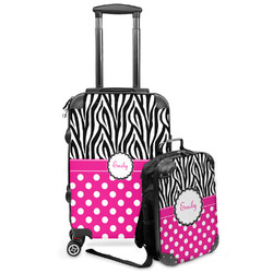 Zebra Print & Polka Dots Kids 2-Piece Luggage Set - Suitcase & Backpack (Personalized)