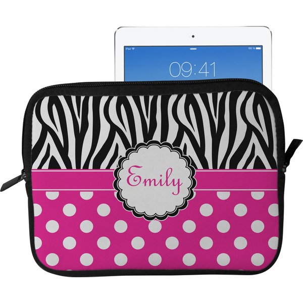 Custom Zebra Print & Polka Dots Tablet Case / Sleeve - Large (Personalized)