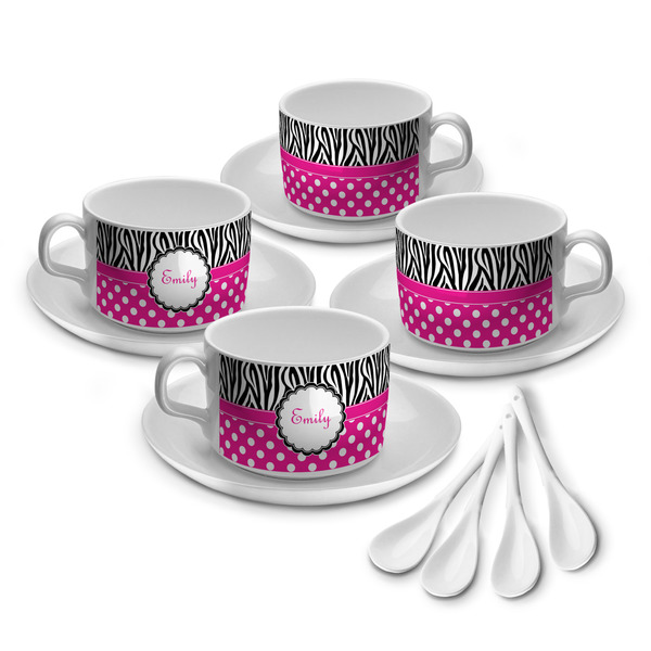 Custom Zebra Print & Polka Dots Tea Cup - Set of 4 (Personalized)