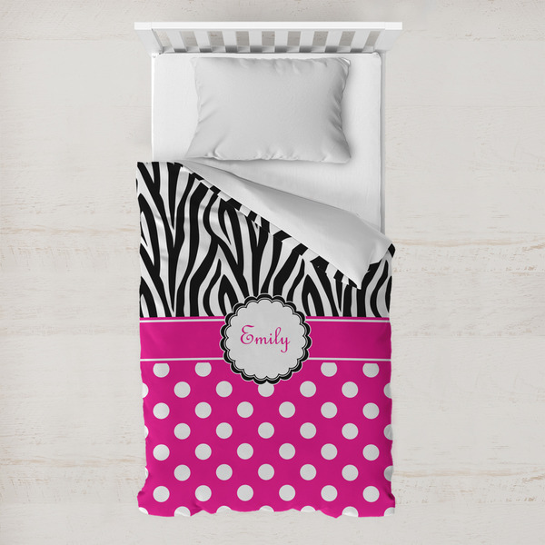 Custom Zebra Print & Polka Dots Toddler Duvet Cover w/ Name or Text