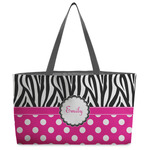 Zebra Print & Polka Dots Beach Totes Bag - w/ Black Handles (Personalized)