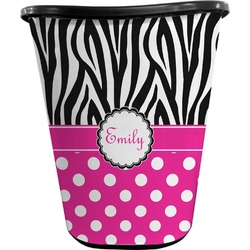 Zebra Print & Polka Dots Waste Basket - Double Sided (Black) (Personalized)