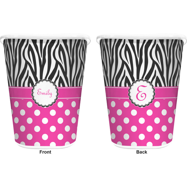 Zebra Print & Polka Dots Trash Can White - Front and Back - Apvl