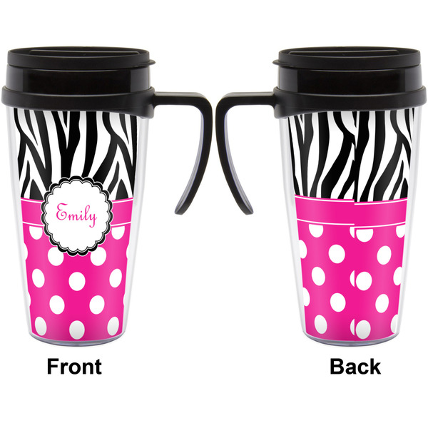 Zebra Print & Polka Dots Travel Mug with Black Handle - Approval