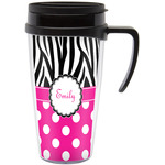 Zebra Print & Polka Dots Acrylic Travel Mug with Handle (Personalized)