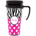 Zebra Print & Polka Dots Acrylic Travel Mug with Handle (Personalized)