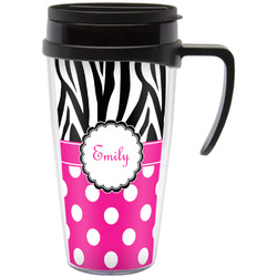 Zebra Print & Polka Dots Acrylic Travel Mug with Handle (Personalized)