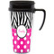 Zebra Print & Polka Dots Travel Mug with Black Handle - Front