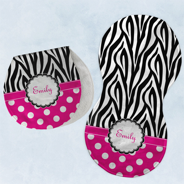 Zebra Print & Polka Dots Two Peanut Shaped Burps - Open and Folded
