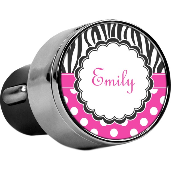 Custom Zebra Print & Polka Dots USB Car Charger (Personalized)