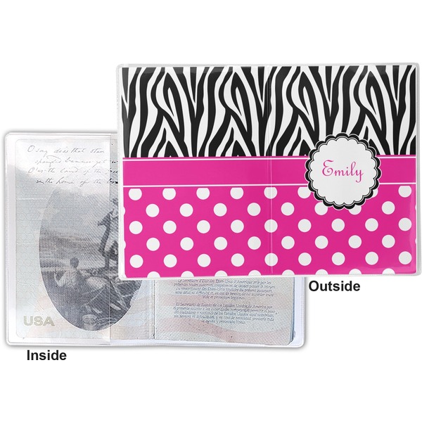 Zebra Print & Polka Dots Vinyl Passport Holder - Flat Front and Back