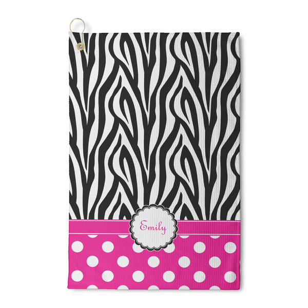 Custom Zebra Print & Polka Dots Waffle Weave Golf Towel (Personalized)