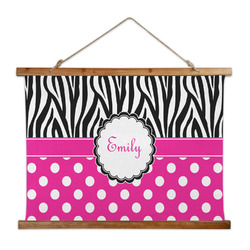 Zebra Print & Polka Dots Wall Hanging Tapestry - Wide (Personalized)