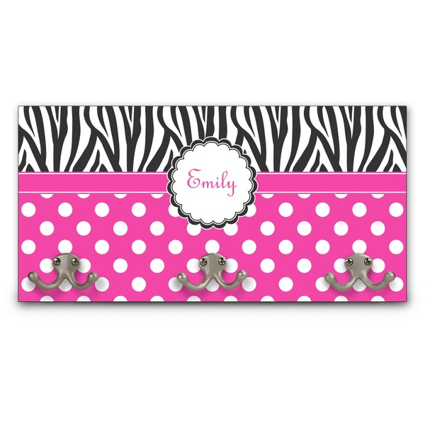 Custom Zebra Print & Polka Dots Wall Mounted Coat Rack (Personalized)
