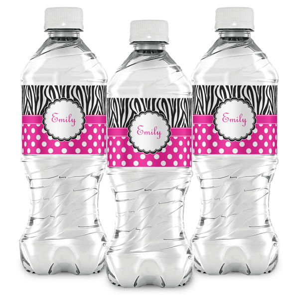 Zebra Print & Polka Dots Water Bottle Labels - Front View