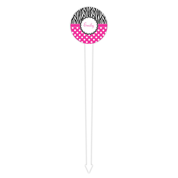 Zebra Print & Polka Dots White Plastic 4" Food Pick - Round - Single Pick
