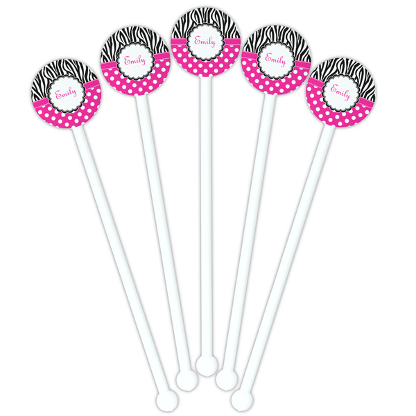 Zebra Print & Polka Dots White Plastic 5.5" Stir Stick - Fan View