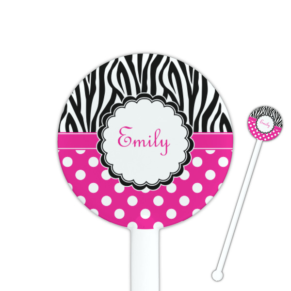 Custom Zebra Print & Polka Dots 5.5" Round Plastic Stir Sticks - White - Single Sided (Personalized)