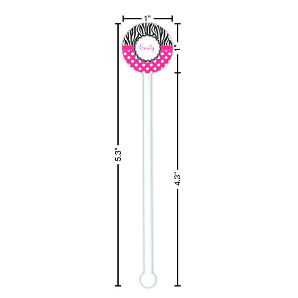 Zebra Print & Polka Dots White Plastic 5.5" Stir Stick - Round - Dimensions