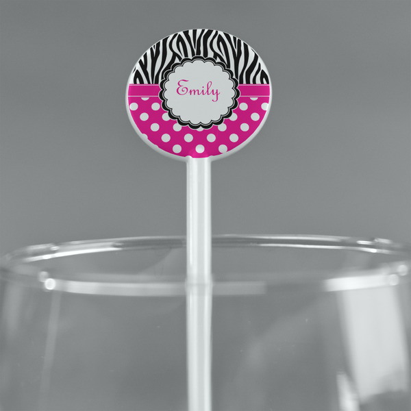 Zebra Print & Polka Dots White Plastic 5.5" Stir Stick - Round - Main