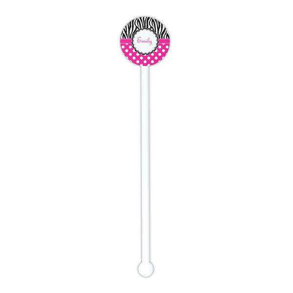 Zebra Print & Polka Dots White Plastic 5.5" Stir Stick - Round - Single Stick